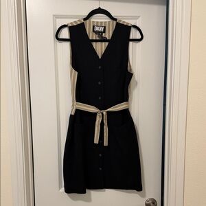 Vintage DKNY Black Vest Dress with Tan Accents, Size 4 - AMAZING!